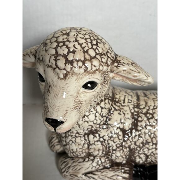 Vintage Scioto Ceramic Lamb Sheep Figurine Pottery Glazed Brown White 8"H x 9"L - Picture 2 of 12